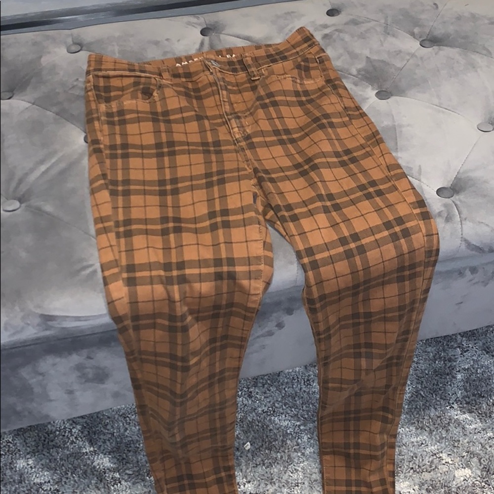 American Eagle High Rise Plaid Jeggings